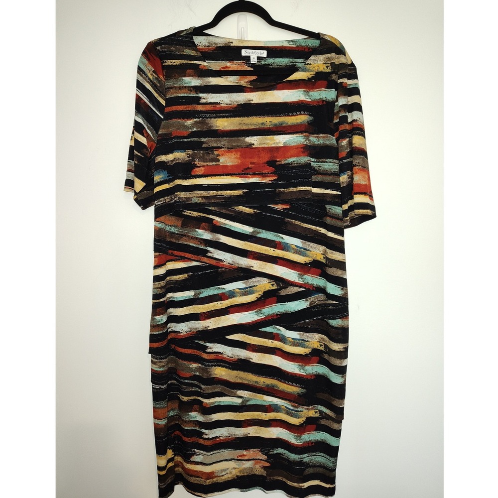 NorthStyle Womens Size 16 Abstract Print Tiered Sheath Dress Short Sleeve Multi